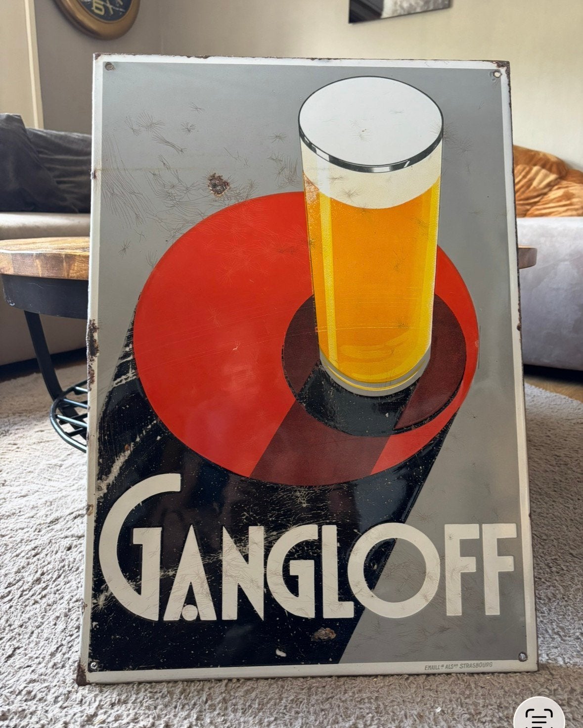 Panneau d'affichage émaillé pour bière Gangloff, Collections, Enlèvement, Comme neuf, Panneau publicitaire