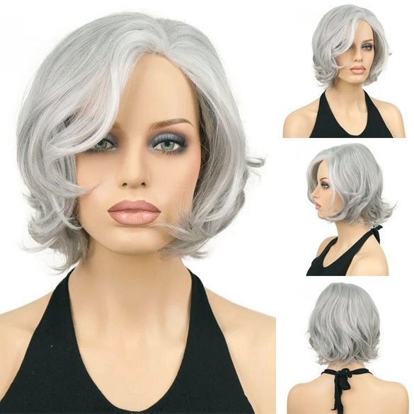 Pruik zilvergrijs steil haar bob model zonder pony met licht, Ophalen of Verzenden, Nieuw