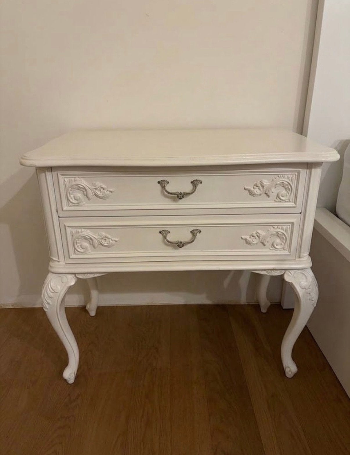 Vintage nachtkastje met 2 lades, wit (set van 2), Huis en Inrichting, Ophalen, Gebruikt, 55 tot 70 cm, 45 tot 65 cm