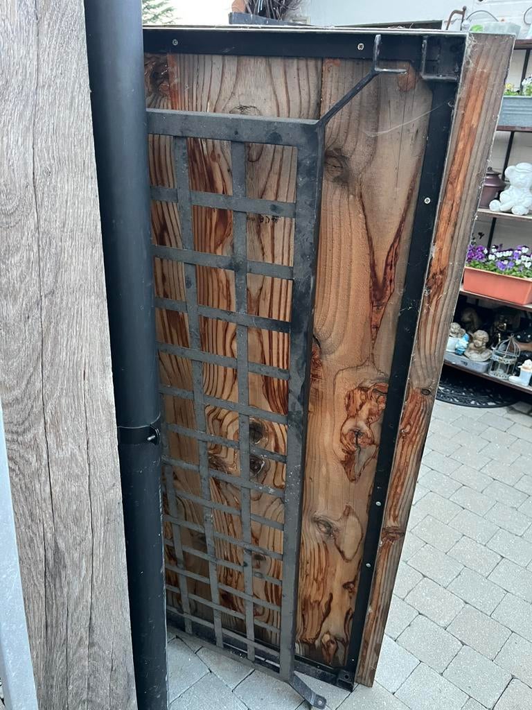 Stevige tuintafel Hout met metaal frame en poten AFM 90x150, Tuin en Terras, Ophalen, Zo goed als nieuw, Hout