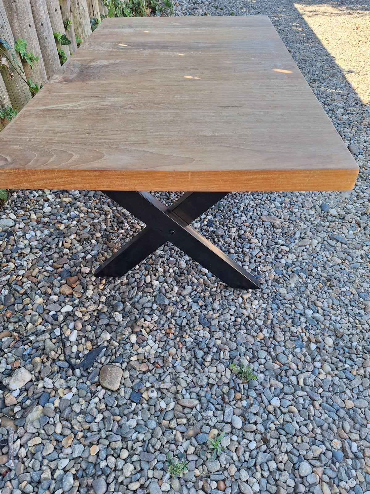 teak bijzettafel 90 bij 50 cm, Ophalen, Zo goed als nieuw, Rechthoekig, Teakhout