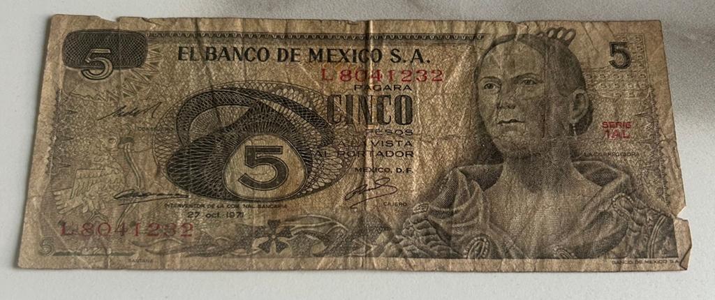 Mexique 5 pesos 27-10-1971, Timbres & Monnaies, Billets de banque | Amérique, Envoi