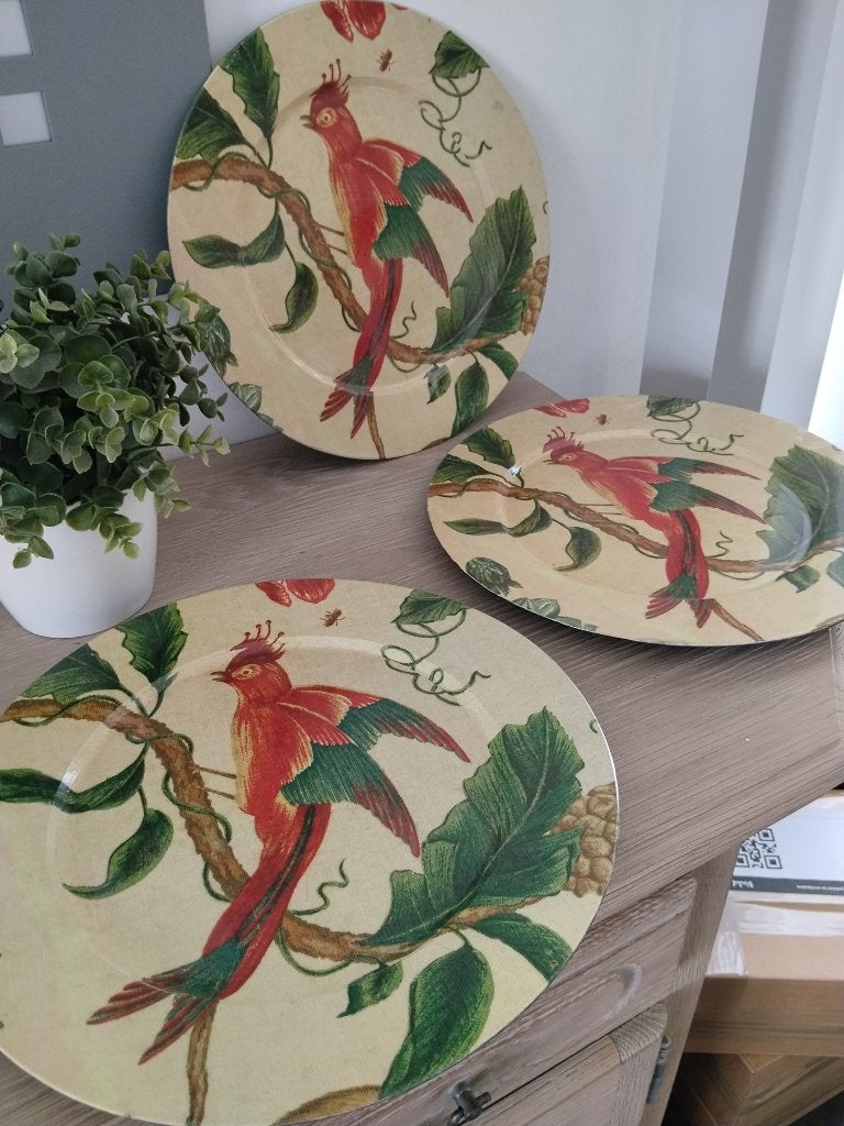 3 ronde schotels vogelmotief, Huis en Inrichting, Woonaccessoires | Overige, Ophalen of Verzenden, Zo goed als nieuw