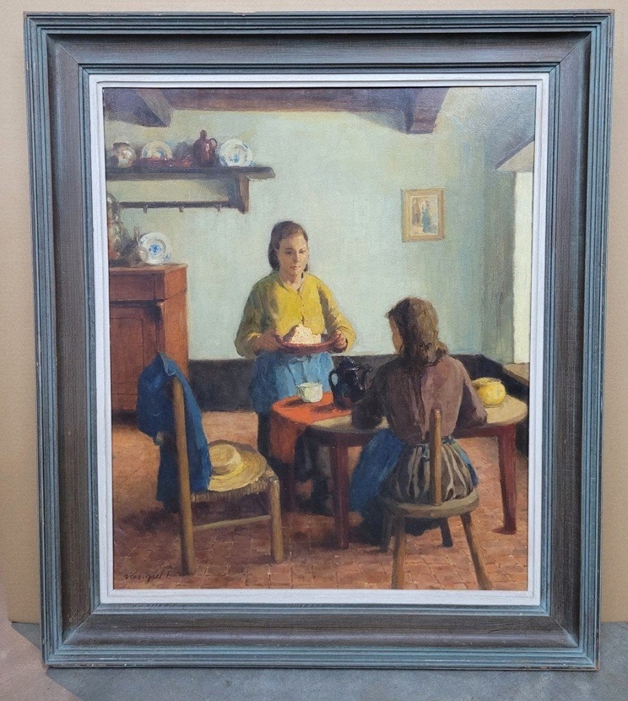 Frans VAN GIEL, het ontbijt, Ophalen, Paneel, Impressionistisch, Landschap