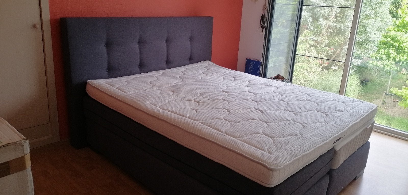 Boxspring bed, Huis en Inrichting, Slaapkamer | Boxsprings, Gebruikt, 160 cm, 200 cm, Tweepersoons, Grijs, Ophalen