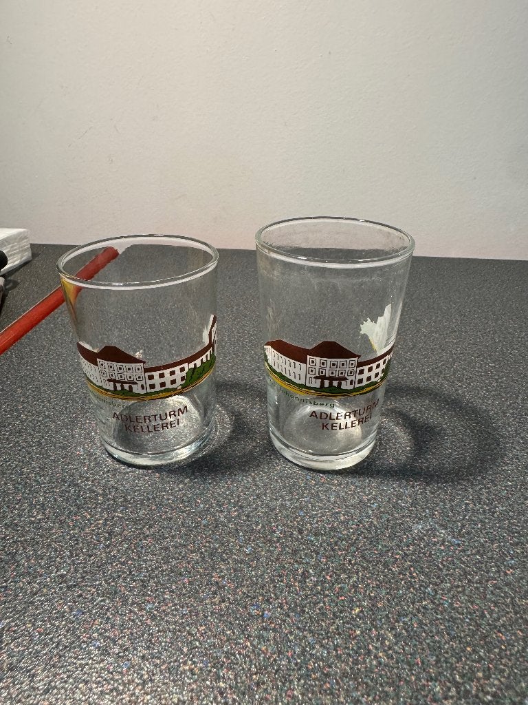 8 vintage dreupelglazen – Adlerturm Kellerei, Verzamelen, Ophalen, Zo goed als nieuw, Borrel- of Shotglas