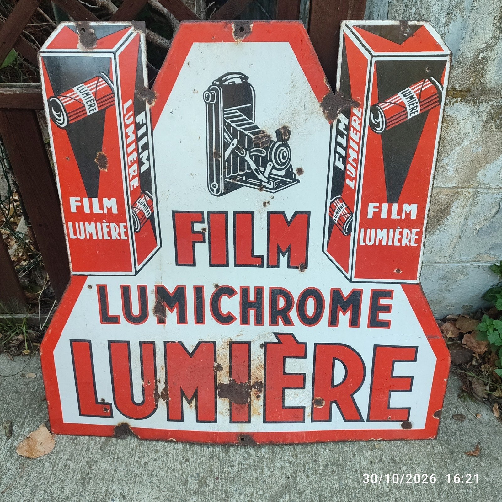Ancienne plaque émaillée FILM LUMIÈRE., Collections, Enlèvement, Utilisé, Panneau publicitaire