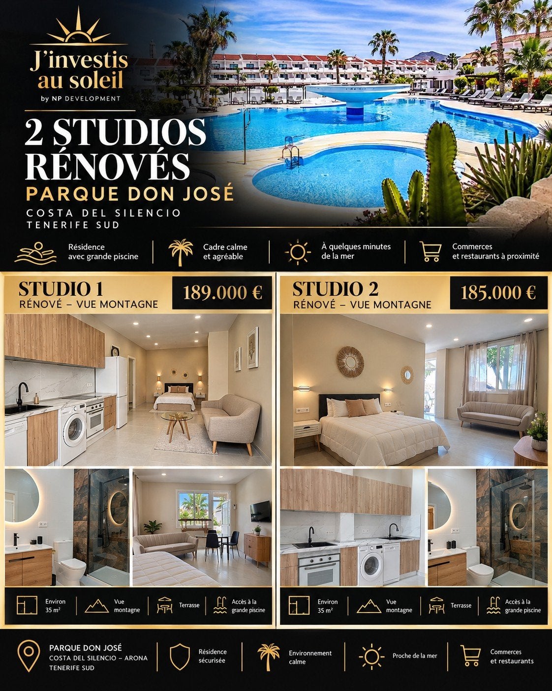 2 STUDIOS ENTIÈREMENT RÉNOVÉS À COSTA DEL SILENCIO TENERIFE, Immo