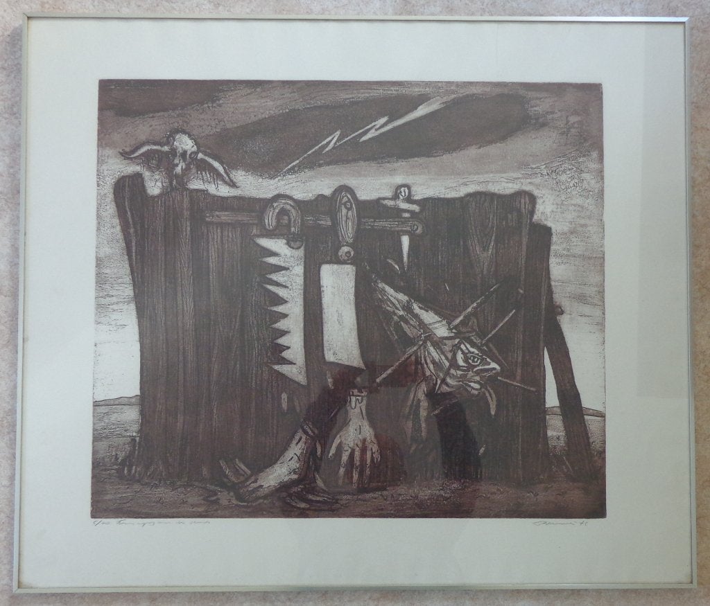 FRED BERVOETS / KRUISIGING DOODS / KLEURETS / 78x91cm KADER, Antiek en Kunst, Gesigneerd, Ets, Ophalen, Personages en Fantasiefiguren