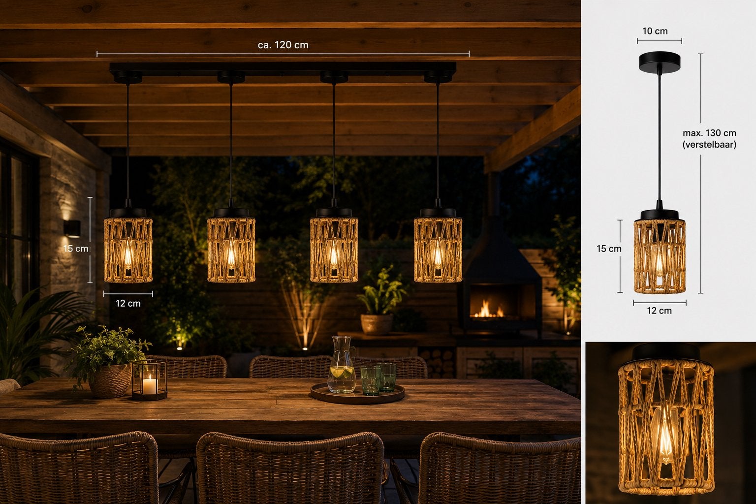 Set van 4 nieuwe rotan hanglampen – inclusief LED lampen, Huis en Inrichting, Ophalen, Nieuw, Ibiza boho stijl, Minder dan 50 cm