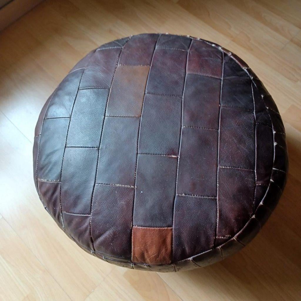 Leren Poef, Rond, Enlèvement, Utilisé, 50 à 75 cm