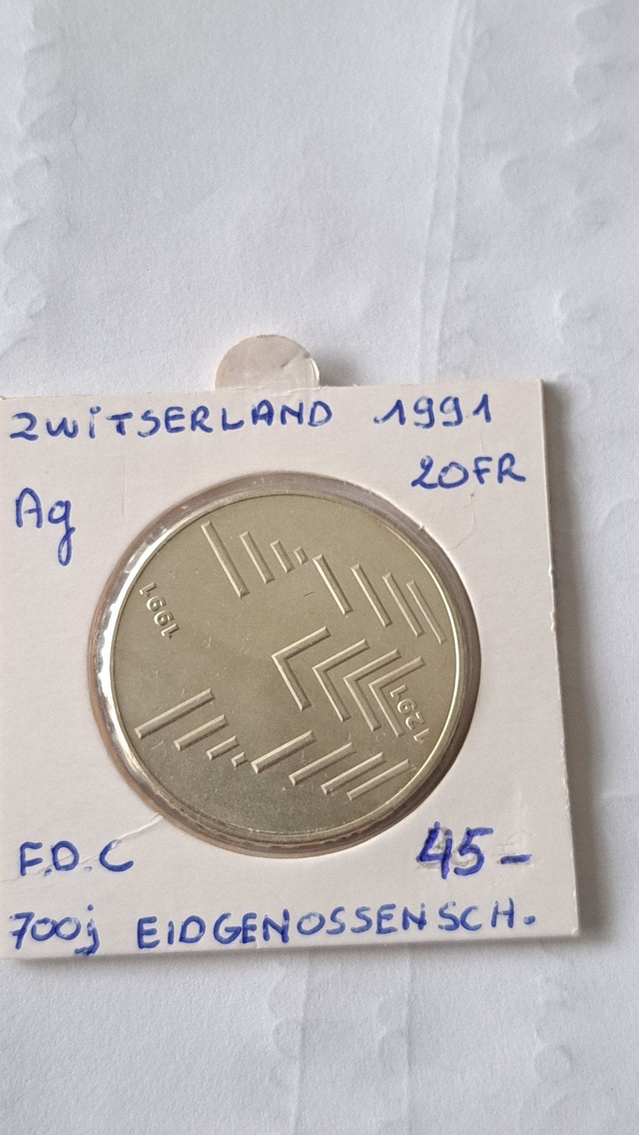Zwitserland 20 fr 1991 B AG, Ophalen of Verzenden