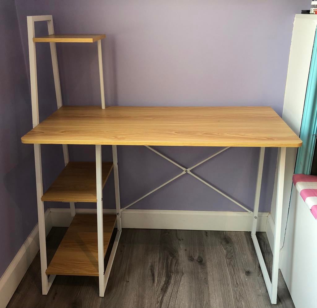 Bureau wit/hout 103 cm, Ophalen, Zo goed als nieuw, Wit, Hout