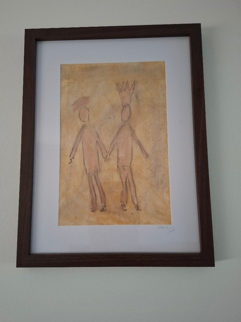 Tekening met klei en houtskool, Antiek en Kunst, Kunst | Tekeningen en Fotografie, Ophalen, Tekening, Gemengde techniek, Ingelijst