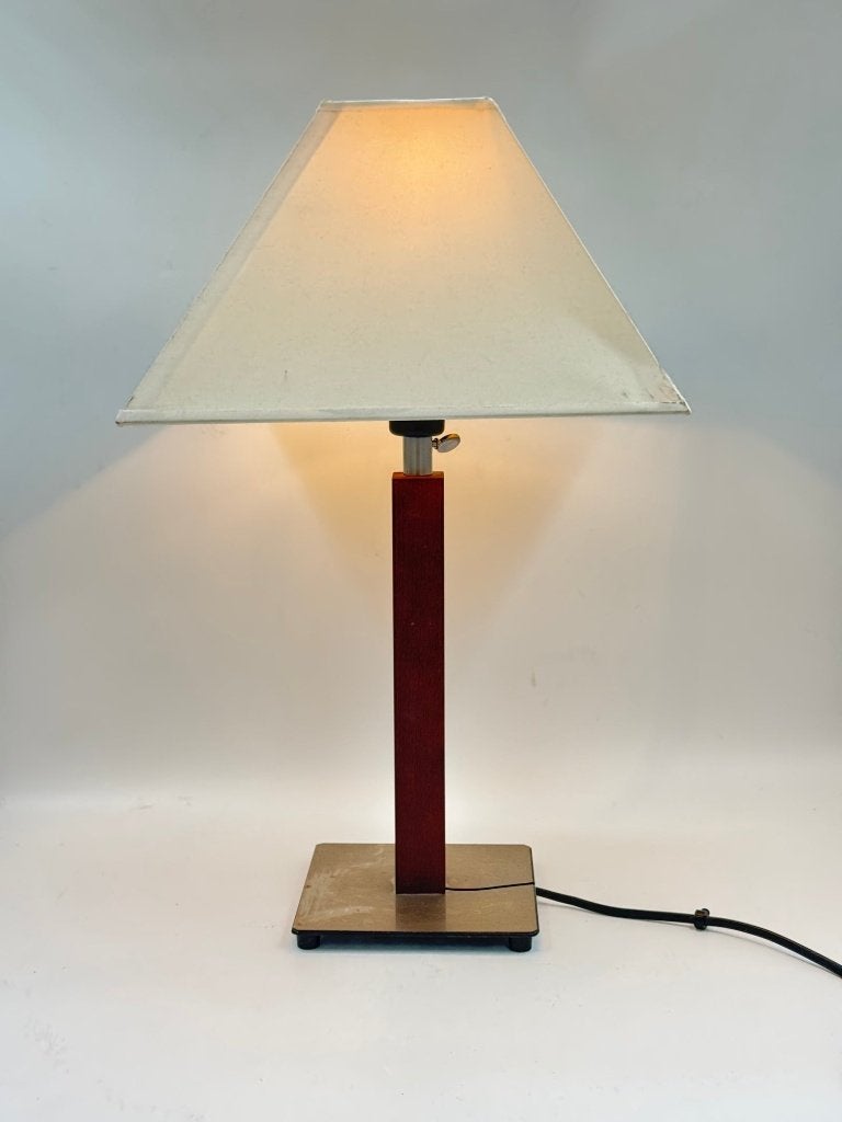 Lampe de table vintage, colonne bois et socle acier, Enlèvement ou Envoi