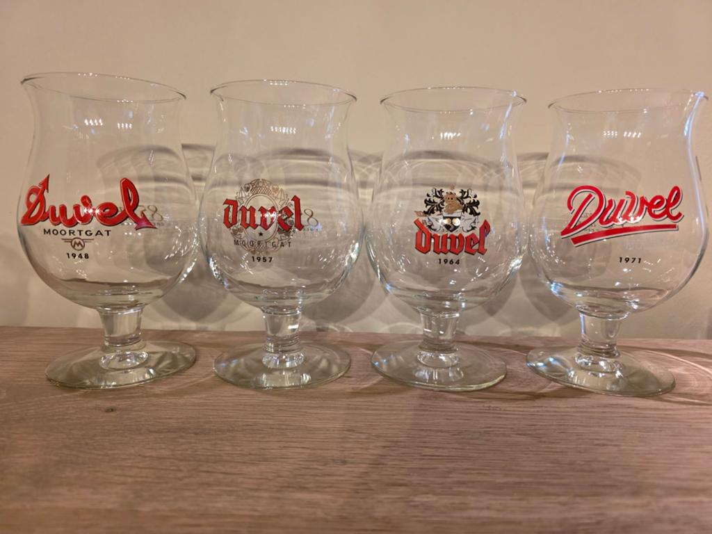 4 DUVEL glazen collectie 85 jaar, Ophalen, Duvel