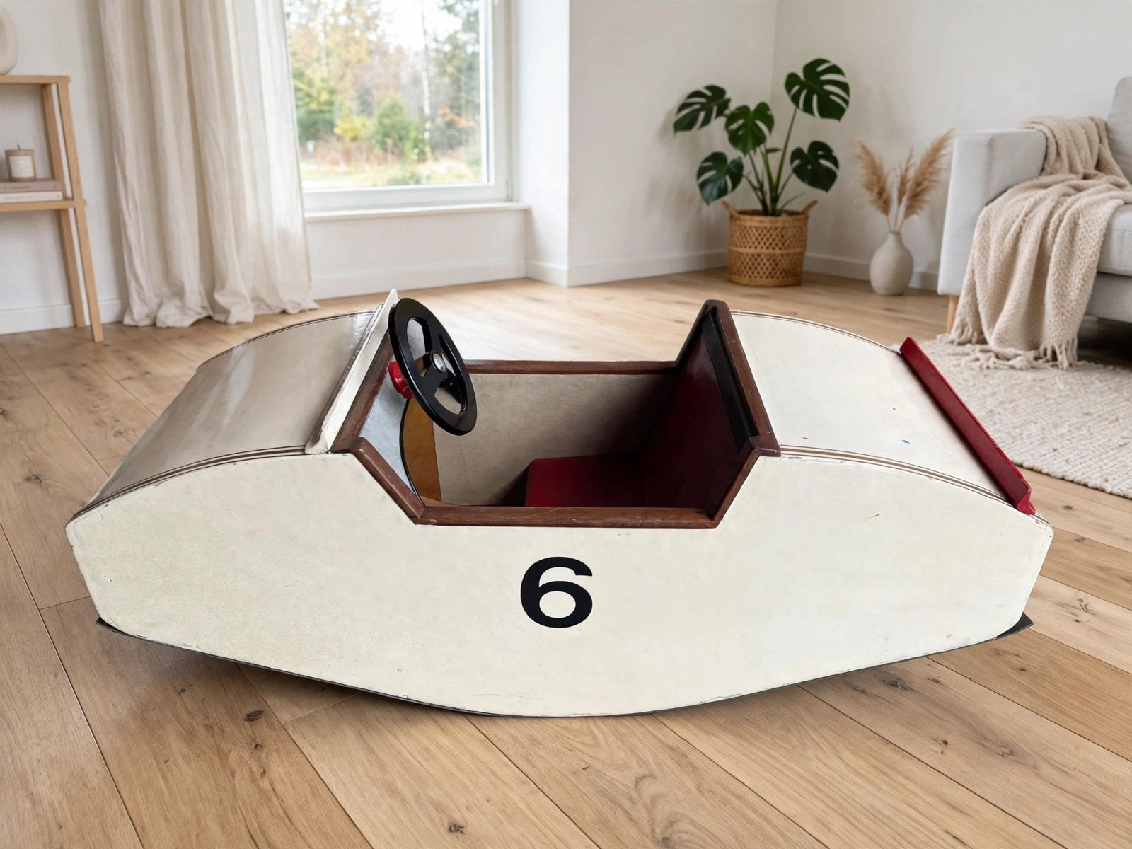 Balançoire vintage en bois forme de voiture de course n 6., Enlèvement