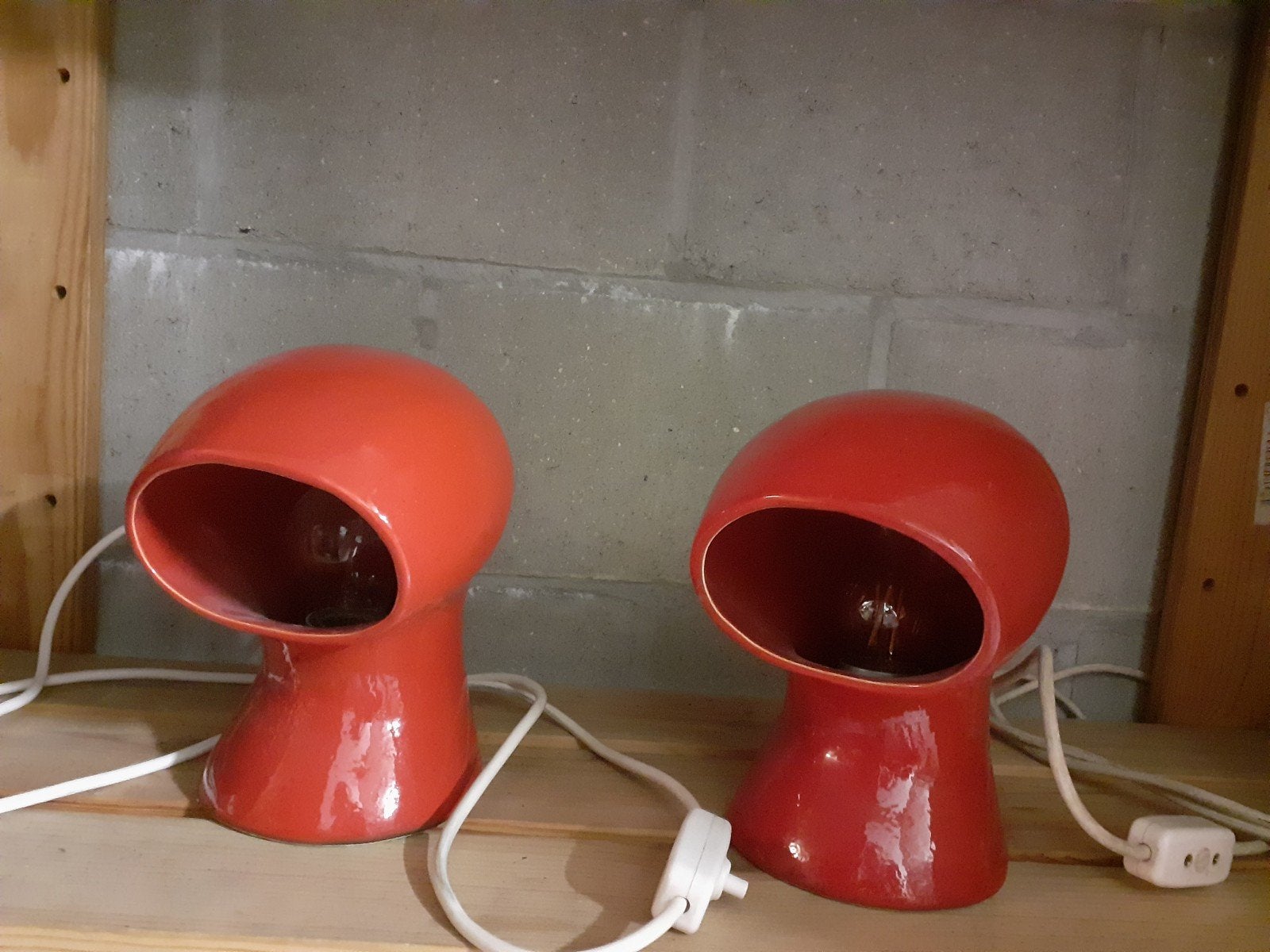 Vintage rode keramieken tafellampjes (space age), set van 2, Maison & Meubles, Lampes | Lampes de table, Enlèvement