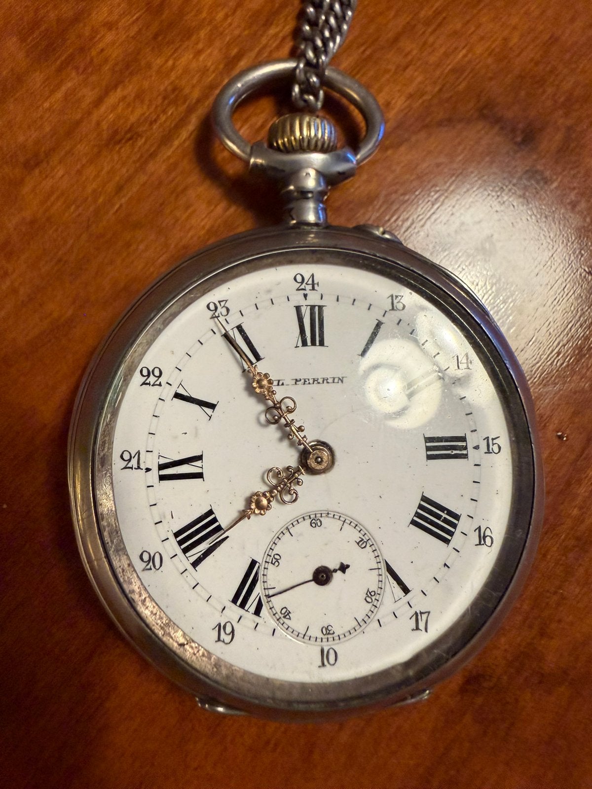 Perrin Geneve zakhorloge Zilver 800 in perfecte staat, Ophalen, Zilver, Zakhorloge