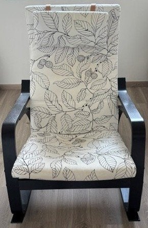 Fauteuil à bascule IKEA POÄNG noir-brun + coussin et housse, Maison & Meubles, Fauteuils, 75 à 100 cm, Tijdloos design, Comme neuf