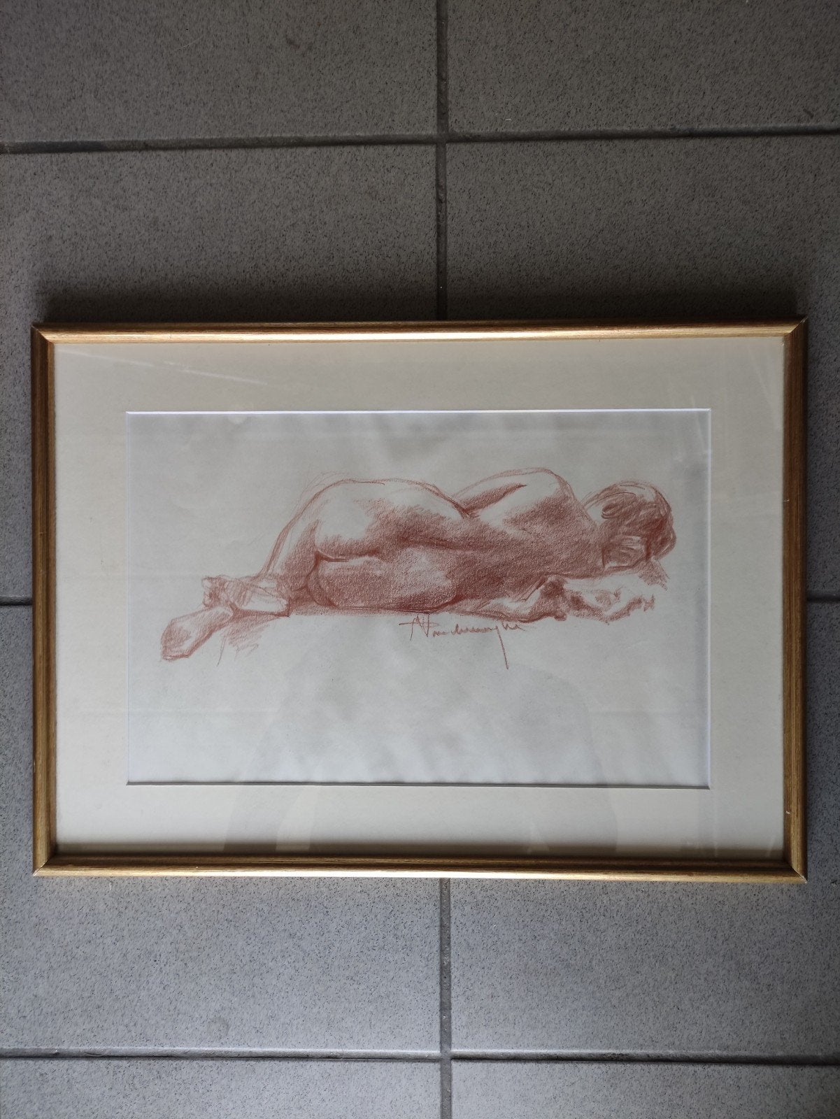 LIGGEND NAAKT - GETEKEND, Antiek en Kunst, Ophalen of Verzenden, Tekening, Ingelijst