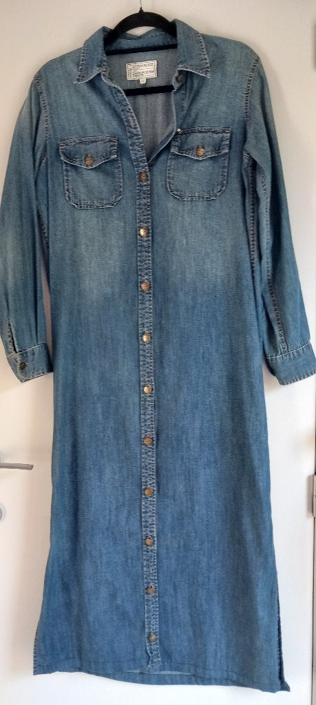 Current/Elliott luxe maxi denim overhemdjurk • 1 (S) • ZGAN, Kleding | Dames, Blauw, Ophalen of Verzenden, Zo goed als nieuw, Maat 36 (S)
