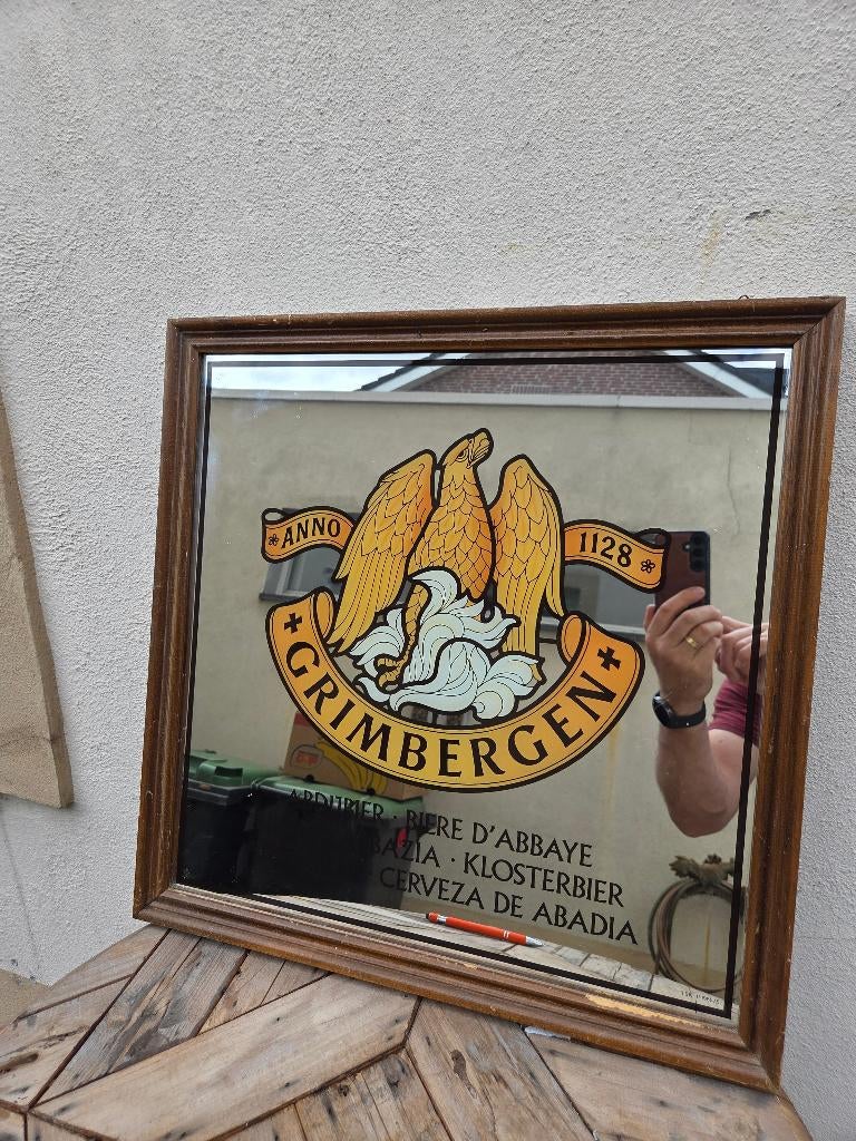 Spiegel Grimbergen in lijst, Enlèvement ou Envoi, Utilisé, Panneau, Plaque ou Plaquette publicitaire, Autres marques