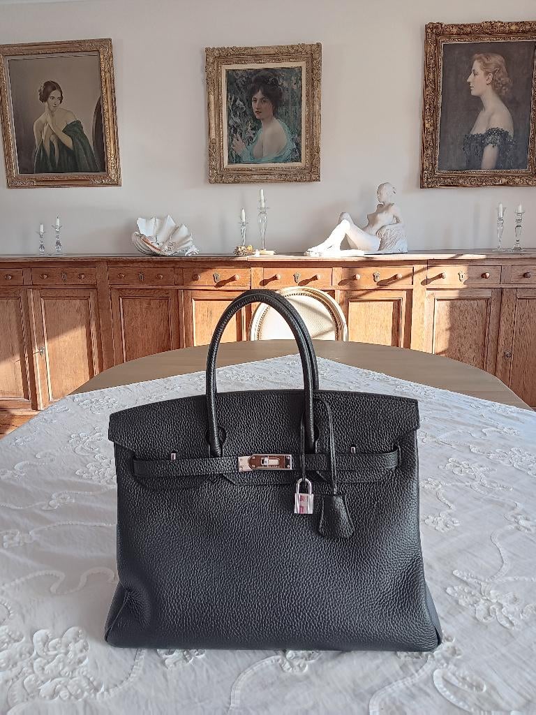 Mooie zwarte lederen handtas naar Hermes Birkin Bag, Enlèvement, Comme neuf, Noir, Sac à main