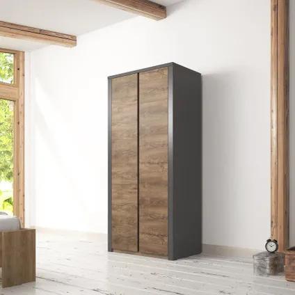 Meubella - Kledingkast - Eiken - Grijs - 90 cm, Huis en Inrichting, Kasten | Kleerkasten, Zo goed als nieuw, Ophalen