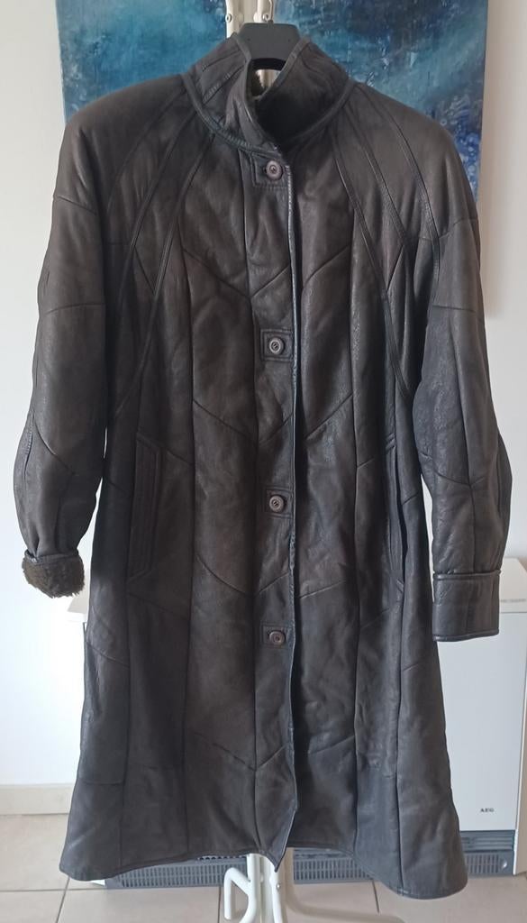 Manteau en cuir véritable doublé fourrure – Taille femme – E, Enlèvement ou Envoi, Brun