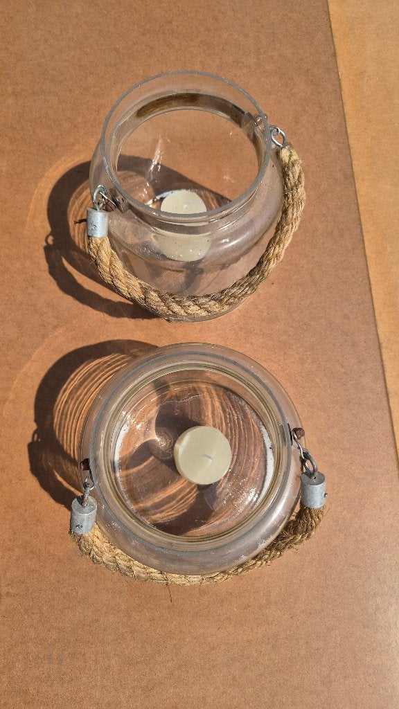 Set van 2 glazen windlichten, Ophalen, Gebruikt, Glas, Kaars