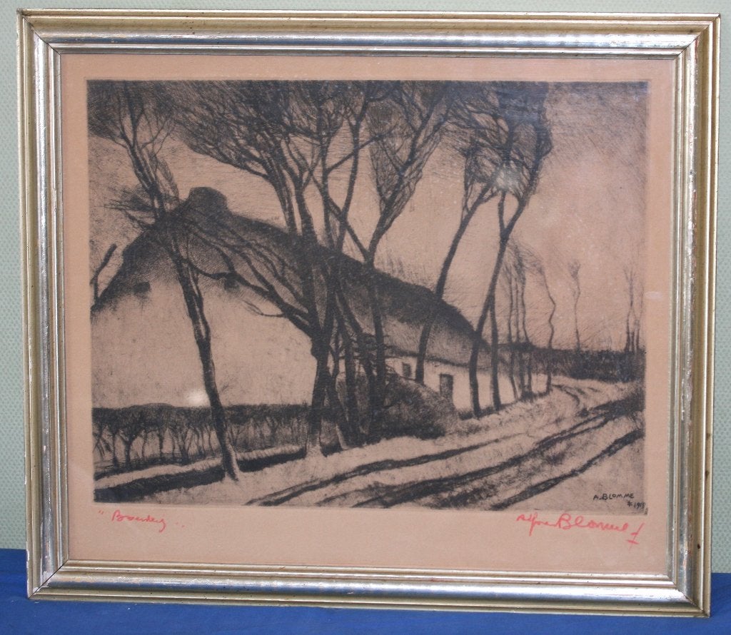A. Blomme (1889-1978) Ets Gesigneerd 1919, Antiquités & Art, Enlèvement ou Envoi, Eau-forte, Signé