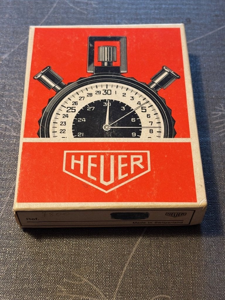 Rare Chronomètre Vintage Heuer 403.202 avec Boîte, Comme neuf, Enlèvement, Blanc, Heuer