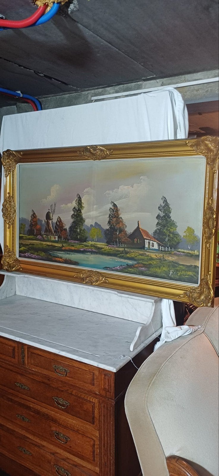 Zeer mooi groot schilderij met prachtige kader, Ophalen