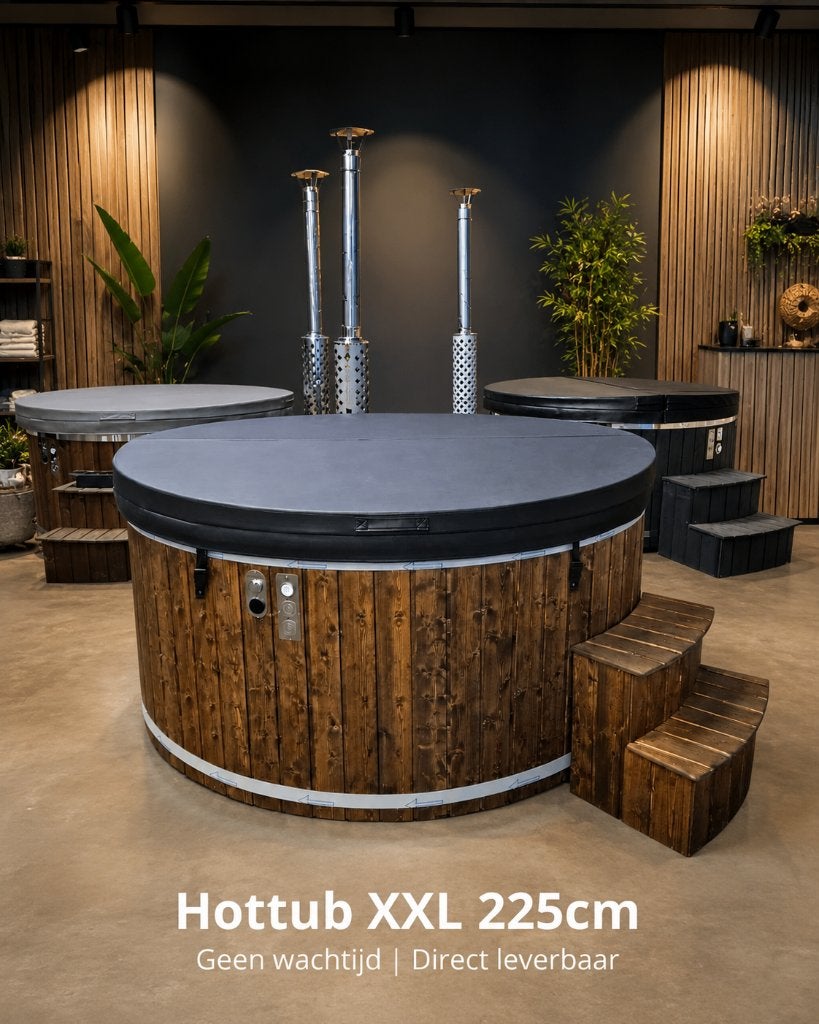DIRECT LEVERBAAR – XXL Hottub 225cm met geïntegreerde kachel, Ophalen, Nieuw, Overige typen