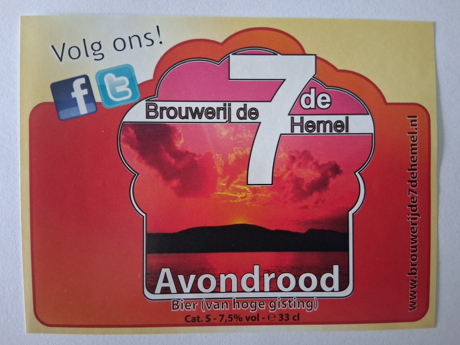Bieretiket Nederland de 7de Hemel  : Avondrood, Verzenden, Nieuw, Overige typen, Overige merken