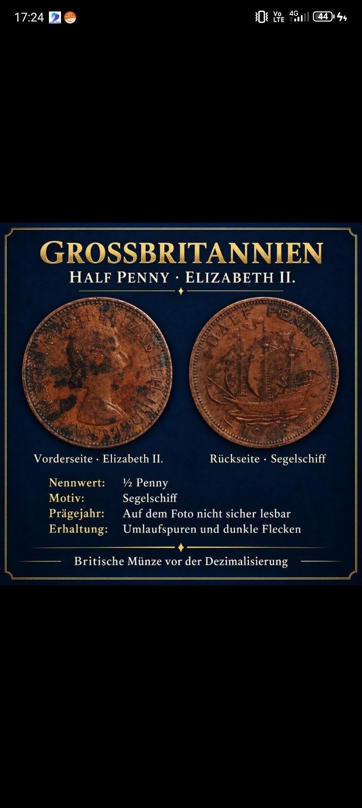 pièce Elizabeth Half Penny Segelschiff, Timbres & Monnaies, Enlèvement ou Envoi