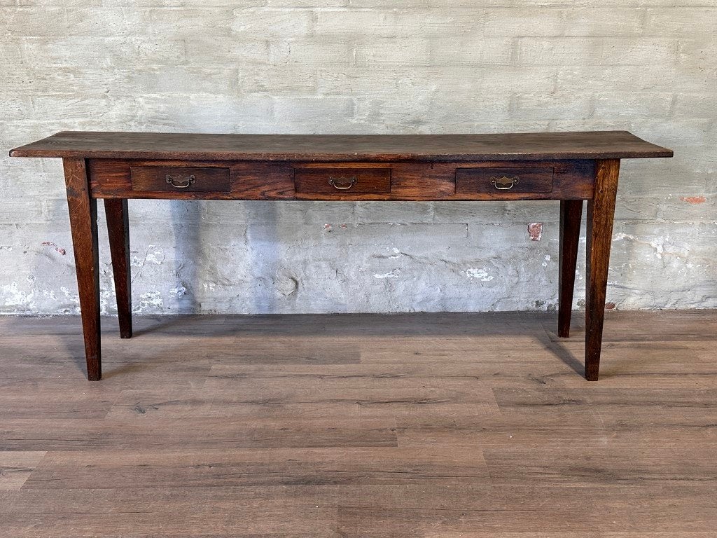 Franse sidetable met 3 lades - 200 x 44 cm + 78 cm hoog, Eikenhout, ., Ophalen of Verzenden, .