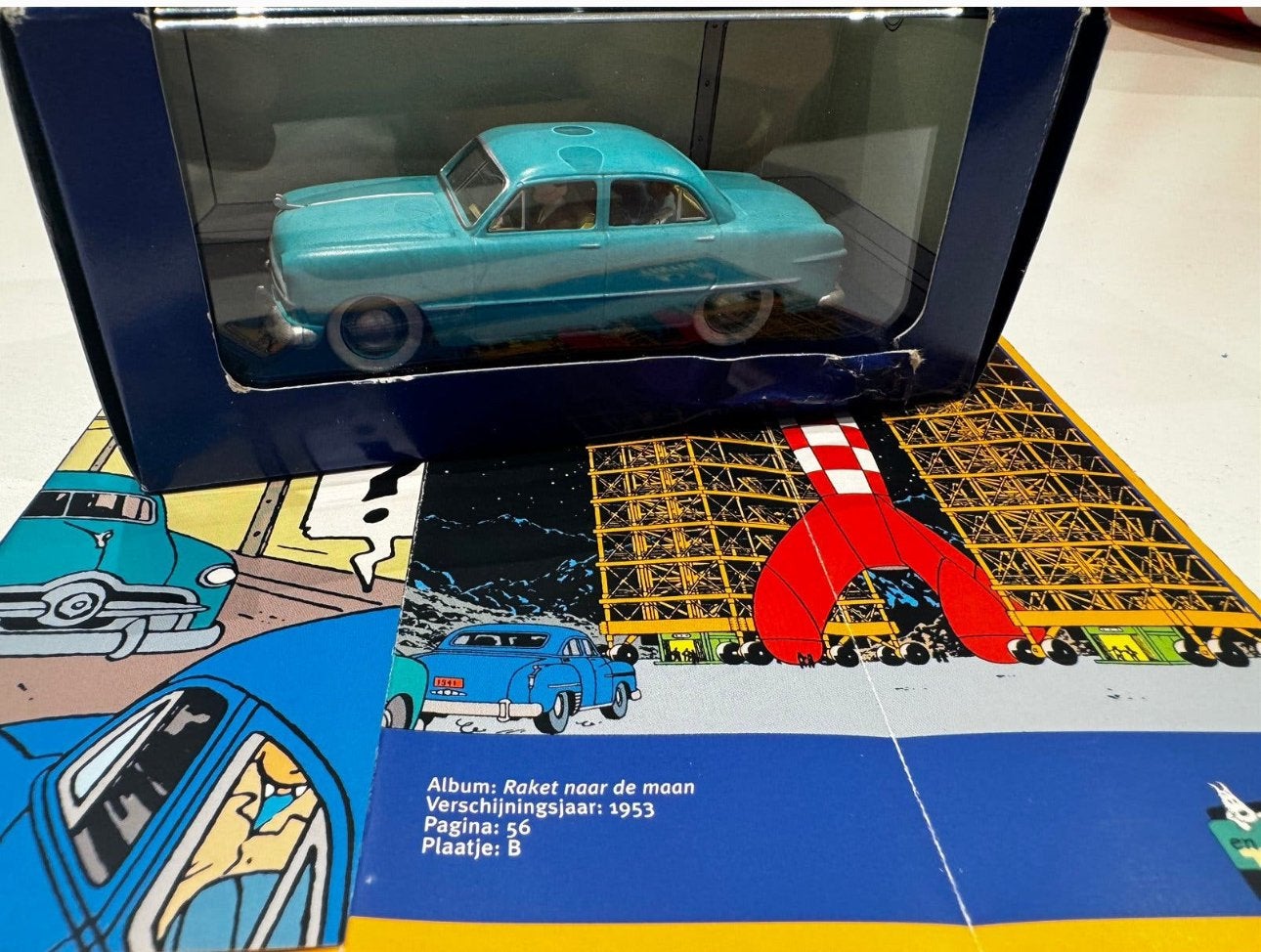 Kuifje auto 1:43 de turquiozen ford uit raket naar de maan, Ophalen of Verzenden, Kuifje, Zo goed als nieuw