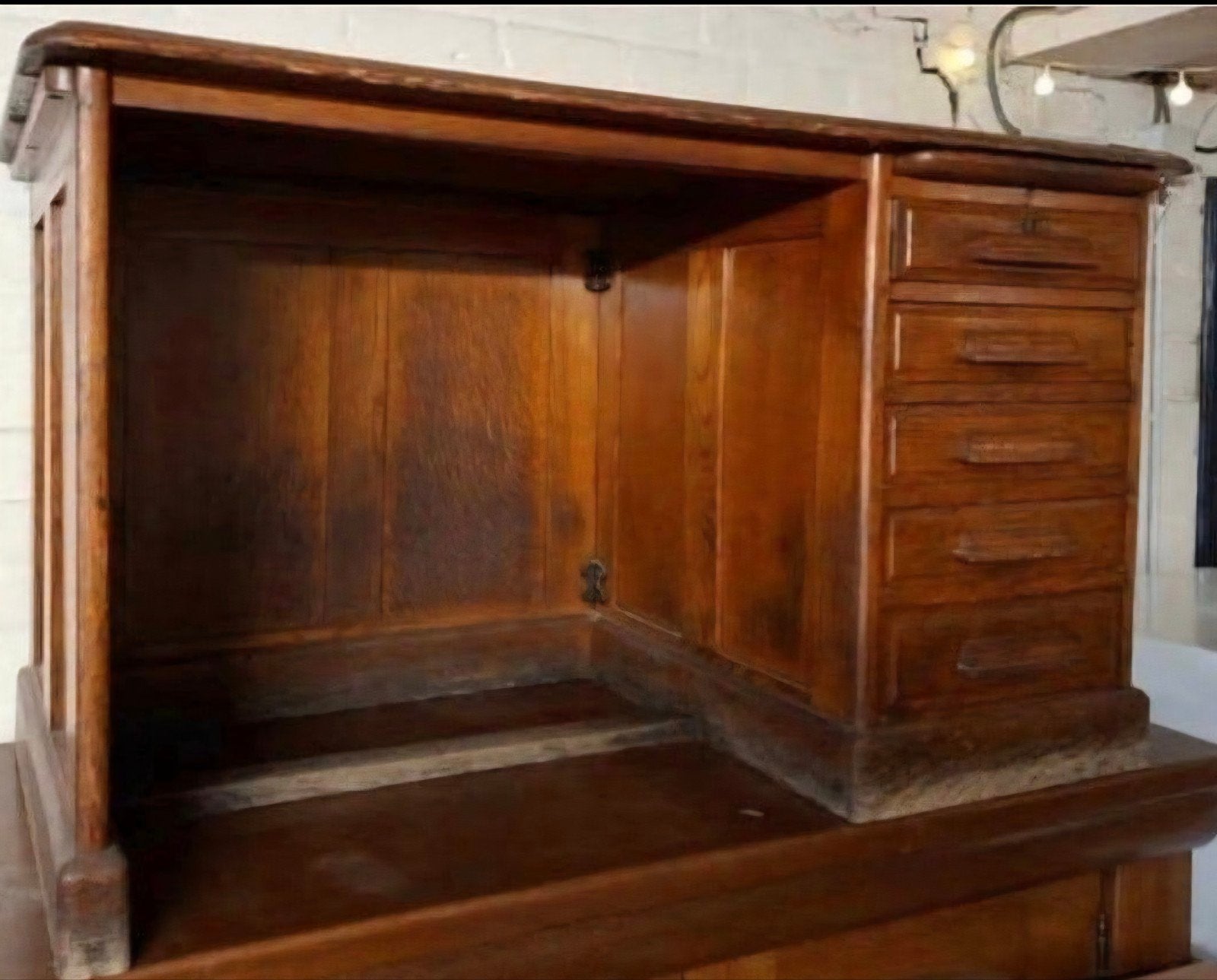 Antieke houten kinderbureau / schoolbankje – massief hout, Antiek en Kunst, Ophalen