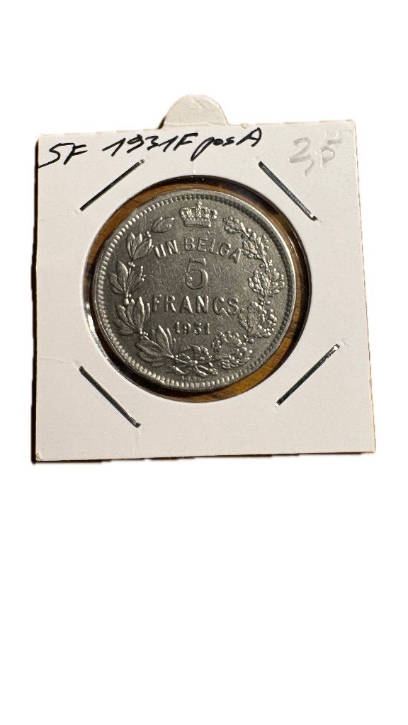 ALBERT I : 5 FRANC 1 BELGA 1931F Position A, Enlèvement ou Envoi