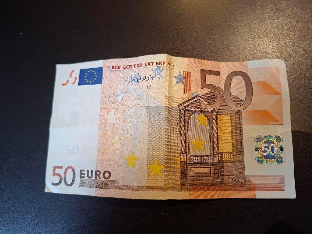 2002 Spanje 50 euro oude serie Draghi code M052, Postzegels en Munten, Verzenden, Spanje, 50 euro, Los biljet