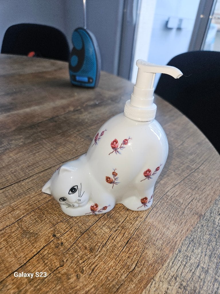 Distributeur de savon chat vintage en porcelaine véritable, Enlèvement