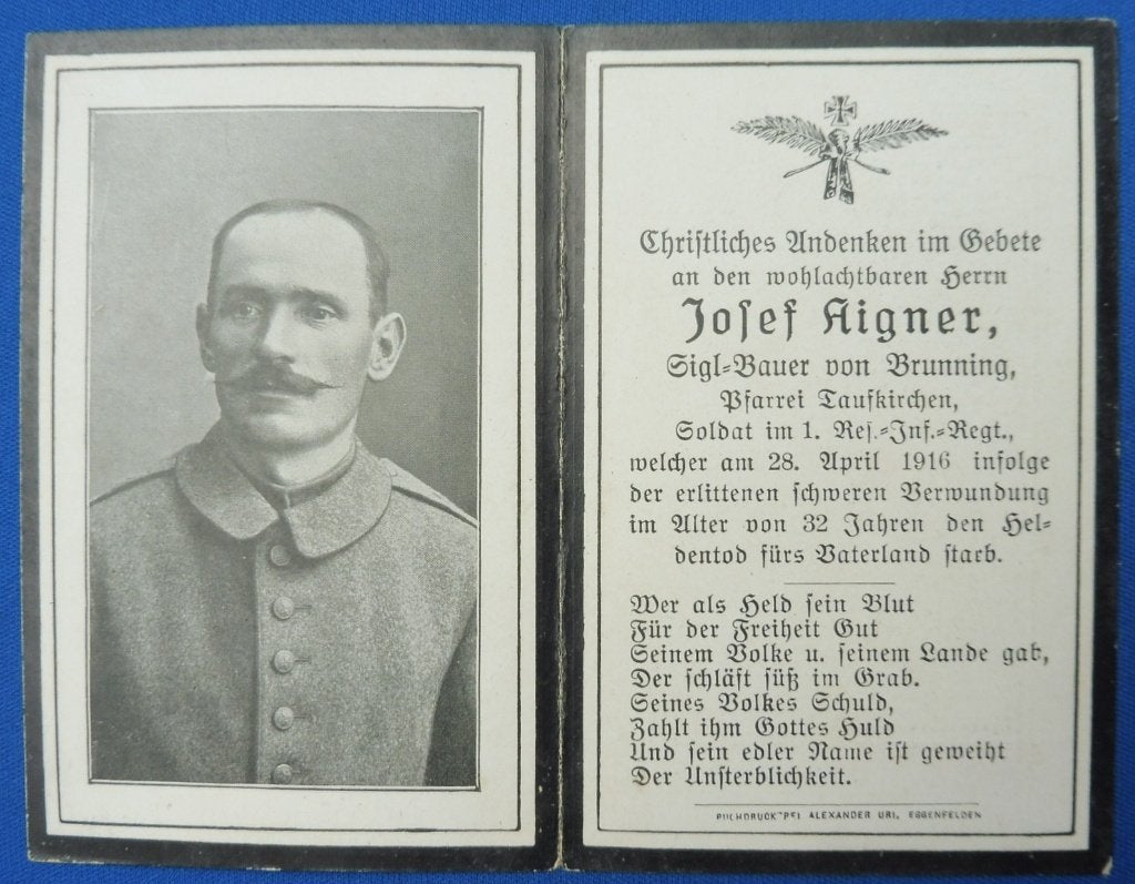 WO1 bidprent Duitse soldaat gesneuveld 1916 te Arras 14-18, Verzamelen, Verzenden, Landmacht, Overige typen