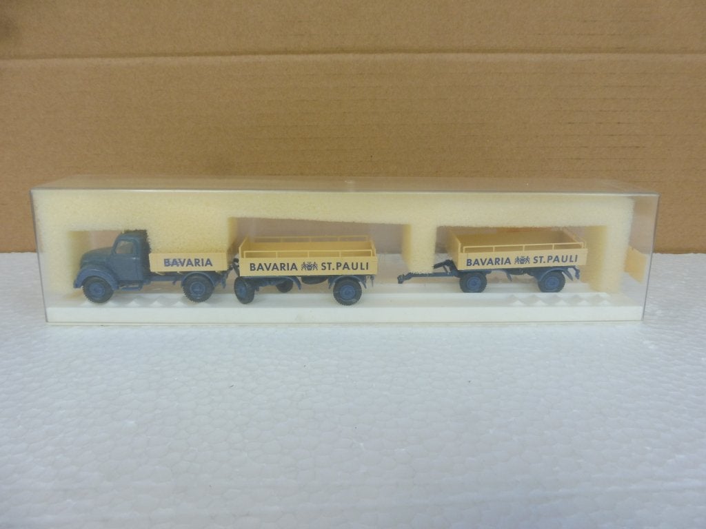 1:87 Brekina 4261 Magirus 4500 + 2 aanhangers Bavaria bier, Hobby & Loisirs créatifs, Voitures miniatures | 1:87, Enlèvement ou Envoi