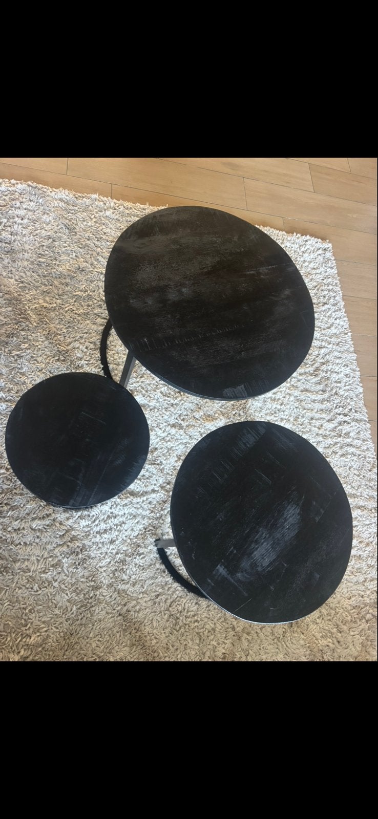 Set van 3 zwarte salontafeltjes, Ophalen, Gebruikt, Rond, 50 – 75