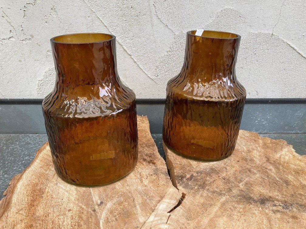 Stijlvolle Glazen Vaas met Structuur warm amber Nieuw, Maison & Meubles, Neuf, Verre, Marron, Enlèvement ou Envoi