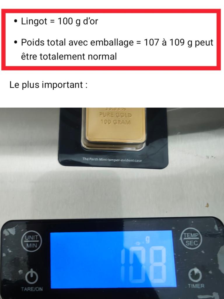 Lingot d’or 100 grammes – marque The Perth Mint, Enlèvement ou Envoi, Or