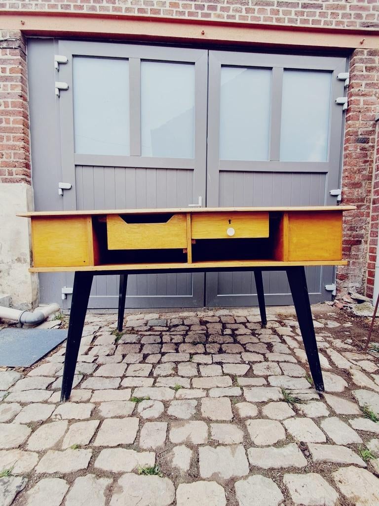 Vintage design bureau jaren 60, Ophalen, Gebruikt, 150 cm, Hout