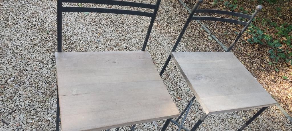 2 très beaux tabourets hauts en bois et en métal, 2 tabourets, Enlèvement, Utilisé, Bois